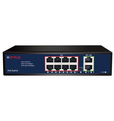 CP Plus10 Ports Switch With 8 PoE Ports + 2 Gigabit Uplink Ports