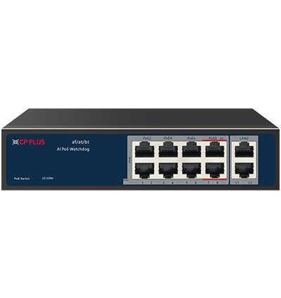 CP Plus 10 Ports Switch with 8 PoE Ports & 2 Uplink Ports